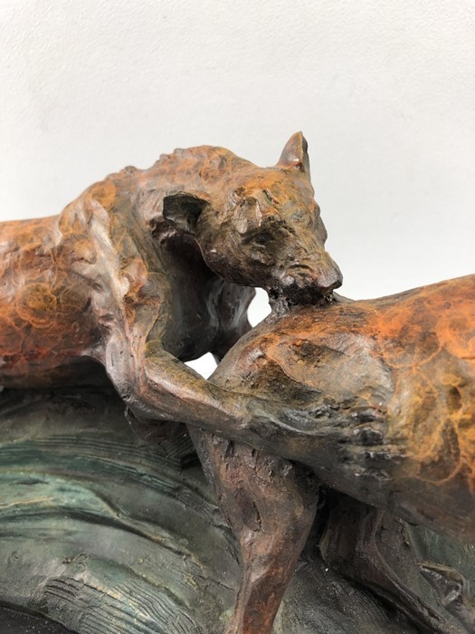 Cast bronze model of a panther and a stag on plinth, approx length 59cm - Image 3 of 8