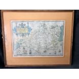 Framed limited edition print of map of 'Dorcestriae', Dorset - taken from Christopher Saxton's atlas