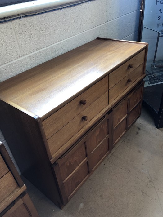 Mid century teak sideboard with four drawers and cupboard under with panelled doors approx 102cm x - Image 2 of 6