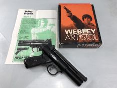 Webley Premier Mk II .22 air pistol with named and chequered grips, serial number 859, in original