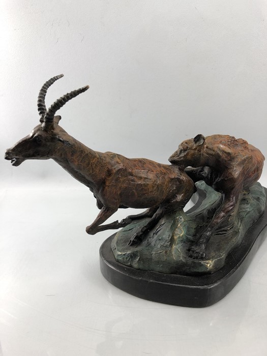 Cast bronze model of a panther and a stag on plinth, approx length 59cm - Image 6 of 8