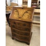 Reprodux by Bevan Funnell Ltd - small reproduction mahogany bureau with four serpentine drawers,