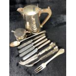Collection of Silver and silver plate items to include Silver hallmarked handled butter knives, a