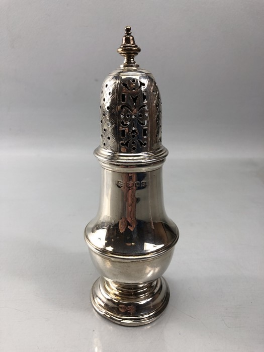 Silver hallmarked sugar shaker London approx 9cm tall & 190g