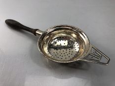 Silver hallmarked tea strainer with wooden handle Birmingham by G W Lewis & Co