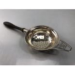 Silver hallmarked tea strainer with wooden handle Birmingham by G W Lewis & Co