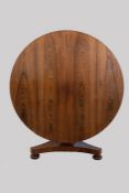 William IV Rosewood circular tilt top dining / breakfast table raised on a hexagonal pedestal and