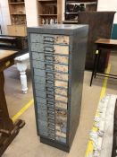 Vintage Ryman tall metal filing cabinet of 15 drawers, approx 28cm x 41cm x 98cm tall