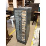 Vintage Ryman tall metal filing cabinet of 15 drawers, approx 28cm x 41cm x 98cm tall