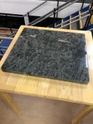 Black and grey polished granite table top approx 55cm x 48cm x 3cm