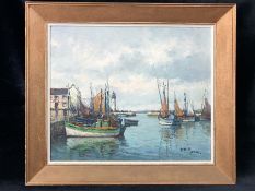 YVES MADEC, SIGNED, OIL, Fishing Boats in Harbour, approx 54 x 45cm