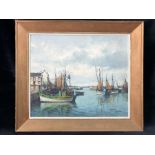 YVES MADEC, SIGNED, OIL, Fishing Boats in Harbour, approx 54 x 45cm