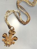 9ct Gold chain and gold coloured prince of wales feathers pendant (loop marked 375, approx 5.4g)