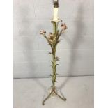 Vintage lamp stand of metal leaves and flowers, approx. 35cm at base and 130cm tall.