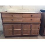 Mid century teak sideboard with four drawers and cupboard under with panelled doors approx 102cm x