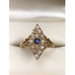 Edwardian Antique Diamond and Sapphire set marquis fully hallmarked 18ct Gold ring size 'P'