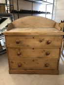 Pine chest of three drawers with upstand