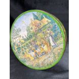 Huntley & Palmer biscuit Tin with 'Rude' image. Cover depicting a garden tea party with hidden