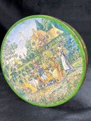 Huntley & Palmer biscuit Tin with 'Rude' image. Cover depicting a garden tea party with hidden