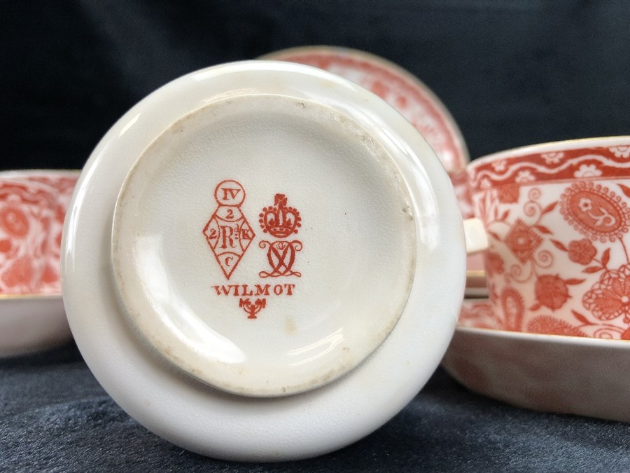 Four piece Crown Derby tea set, red and white Wilmot design - Image 3 of 3