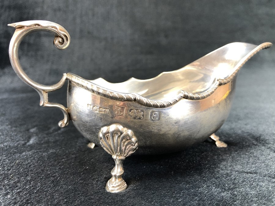 Silver Hallmarked Sauce boat on three feet Marked Birmingham by A Marston & Co height to spout - Image 2 of 5