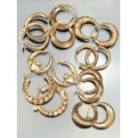 Collection of eight pairs of unmarked Gold coloured earrings (total weight approx 10.6g)