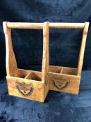 Pair of vintage style bottle/champagne crates each with two compartments and stamped 'Dom