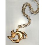 9ct gold necklace with gold coloured pendant of a cat (loop marked 375 9ct total weight 5.2g)
