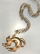 9ct gold necklace with gold coloured pendant of a cat (loop marked 375 9ct total weight 5.2g)