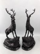 Par of cast bronze models of stags marked J Moigniez, on plinth bases, each approx 43cm in height