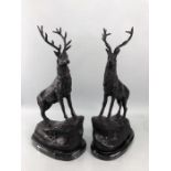 Par of cast bronze models of stags marked J Moigniez, on plinth bases, each approx 43cm in height