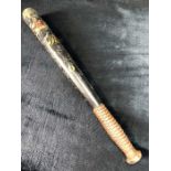 A Victorian turned wood truncheon, with painted Crown and Letters VR and the number '6', length