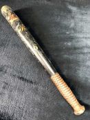 A Victorian turned wood truncheon, with painted Crown and Letters VR and the number '6', length