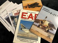 AVIATION AND AERONAUTICAL BOOKS AND MAGAZINES: A COLLECTION OF 8 TITLES, INCLUDING THE HARRIER, F-