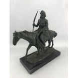 Bronze of a mounted Native American, height approx 37cm