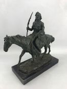 Bronze of a mounted Native American, height approx 37cm