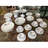 Large German Mitterteich bone china dinner and tea service having moulded rims with printed pink