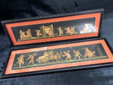 Pair of framed European School mythical paintings depicting cherubs, Pan and other scenes approx