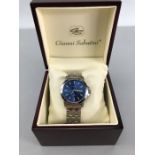Gianni Sabatini large Blue faced watch with stainless strap and date aperture at 3 o'clock