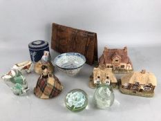 Collection of curios to include paperweights, Jasperware, snakeskin purse etc