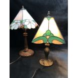 Two table lamps with Tiffany style glass shades, approx 39cm and 45cm tall
