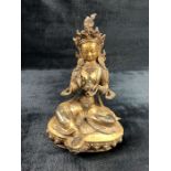 Gilt bronze Buddha with stone embellishment, approx 22cm in height