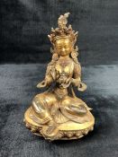 Gilt bronze Buddha with stone embellishment, approx 22cm in height