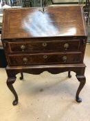 Antique bureau with two drawers and original key, approx 74cm x 48cm x 101cm tall