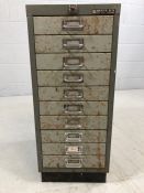 Vintage Bisley metal 10 drawer filing unit approx 67cm x 28cm x 41cm