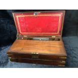 Large brass bound Victorian campaign writing slope with green leather slope, red leather organiser