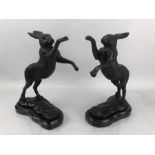 Pair of boxing hare bronzes, approx 30cm in height
