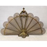 Victorian brass peacock fire screen with twisted snake detailing and ornate finial