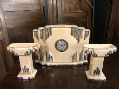 Art Deco mantle clock made in France by Scout, with matching garnitures (A/F)