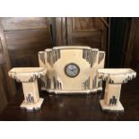 Art Deco mantle clock made in France by Scout, with matching garnitures (A/F)